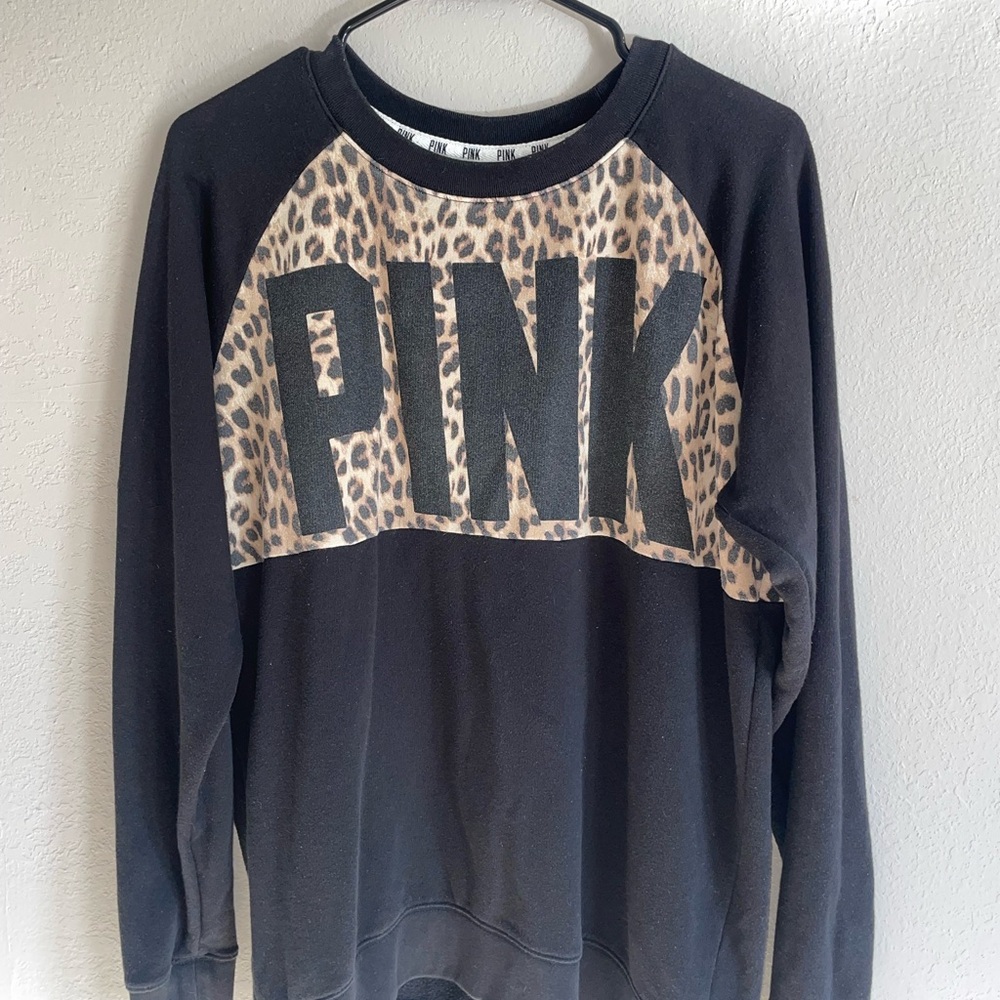 Victoria's Secret PINK Black and Leopard Sweatshirt XS